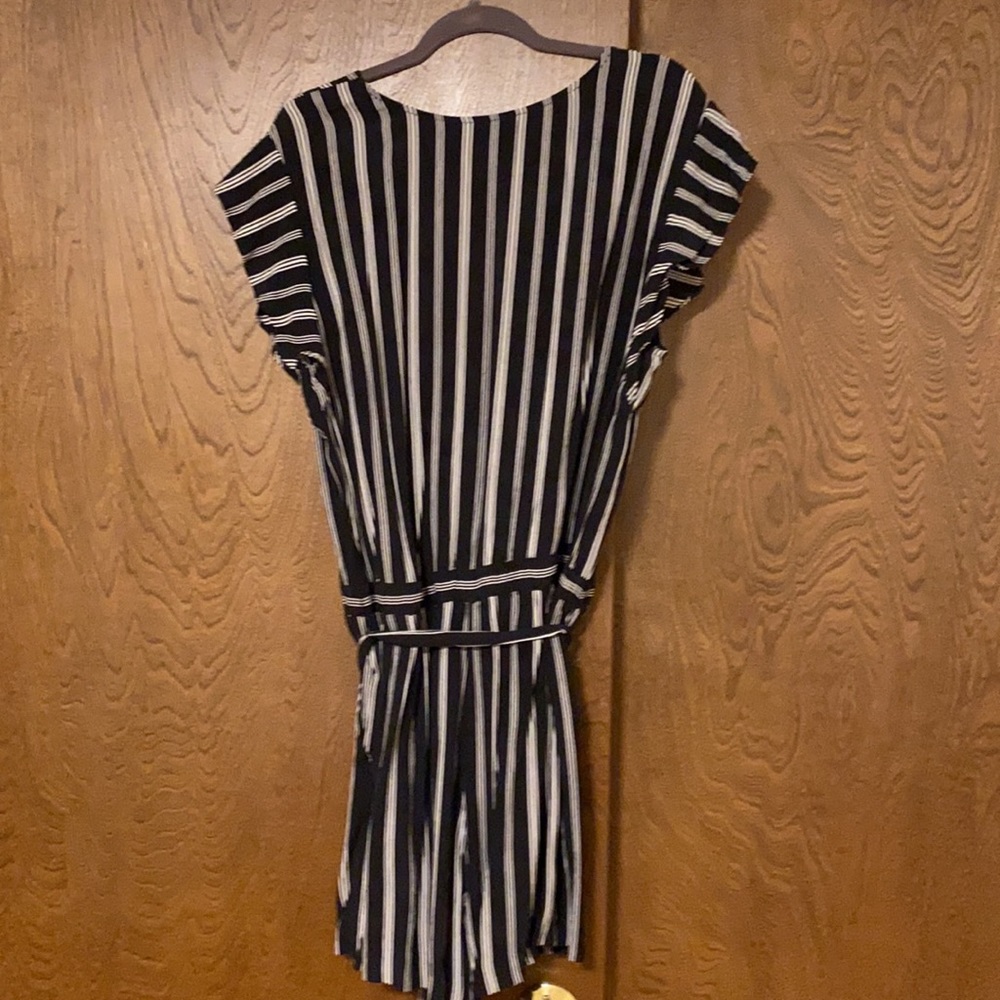 Striped Tie Waist Wrap Romper - Picture 2 of 5